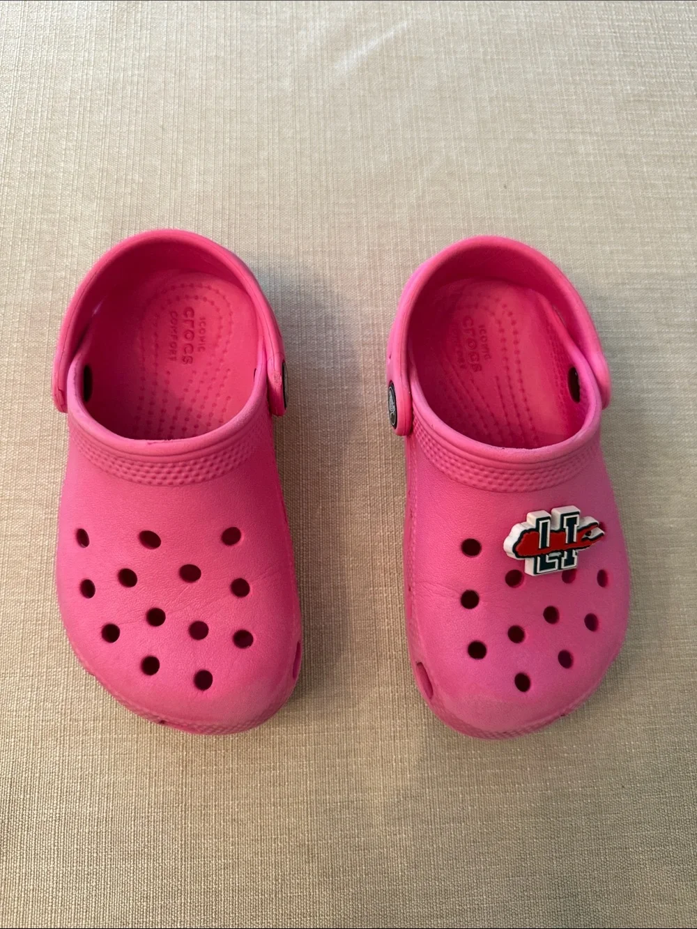 CROCS Kids Classic Clog in Bright Pink with Jibbitz Charm